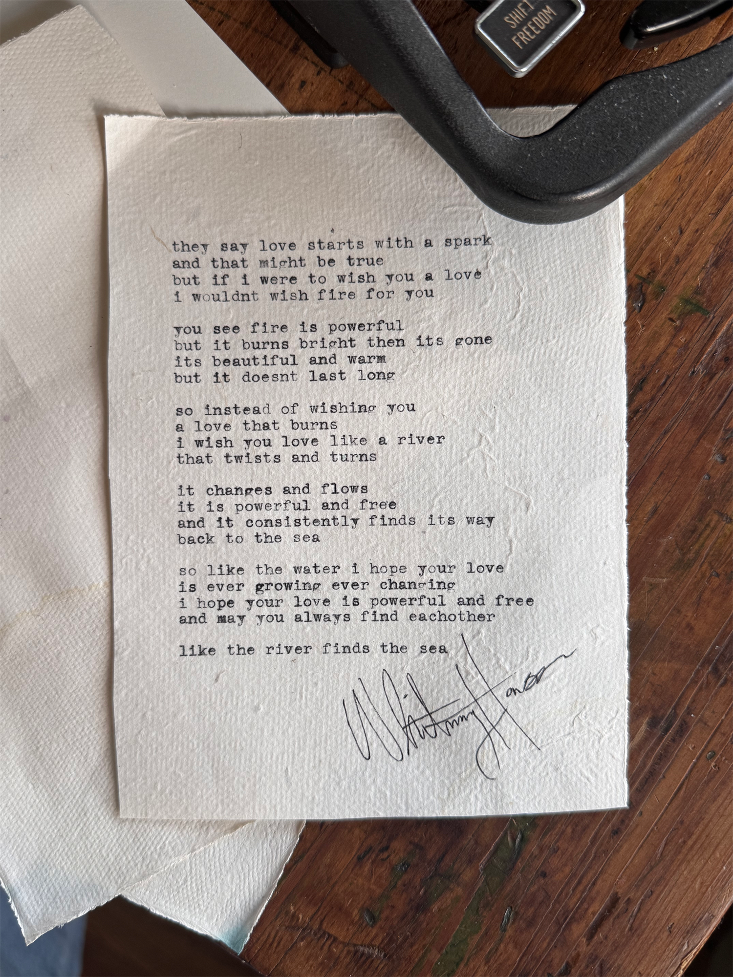 Hand Typed and Signed Wedding Poem Art